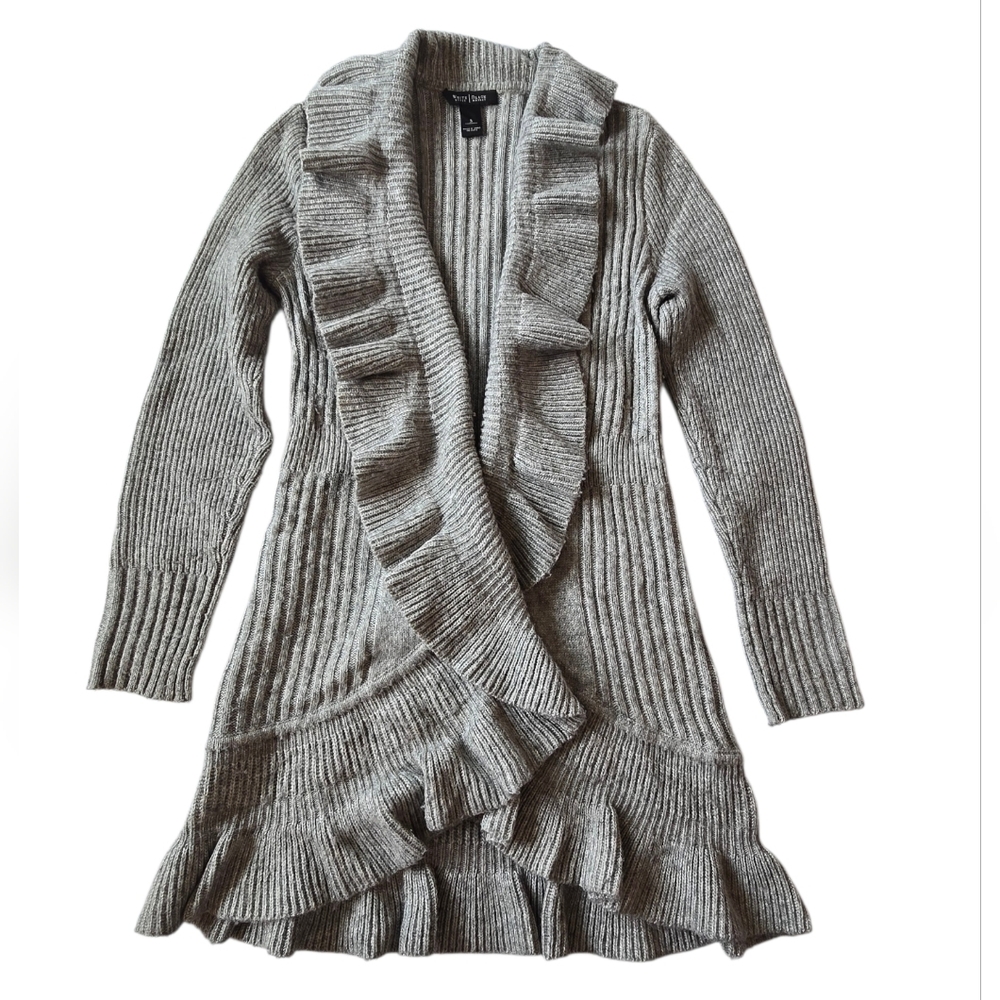 White House Black Market Gray Ruffled Cardigan